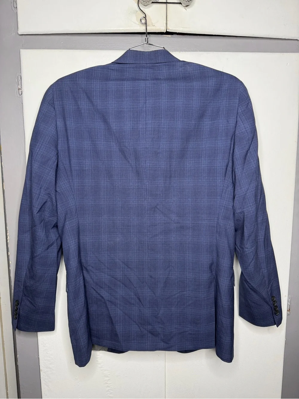 Hart Schaffner Marx Sport Coat Blazer Mens 44L Blue Plaid Wool